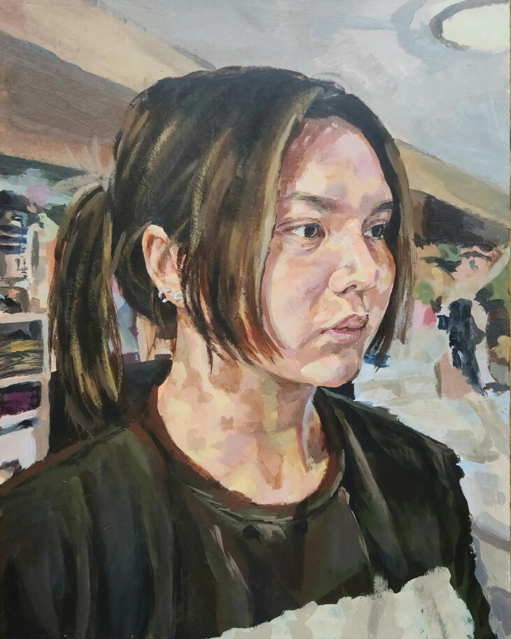 Self Portrait Study, acrylic on paper board, 04/18/23