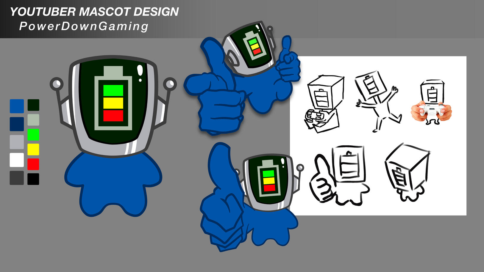 YouTuber mascot design - PowerDownGaming
