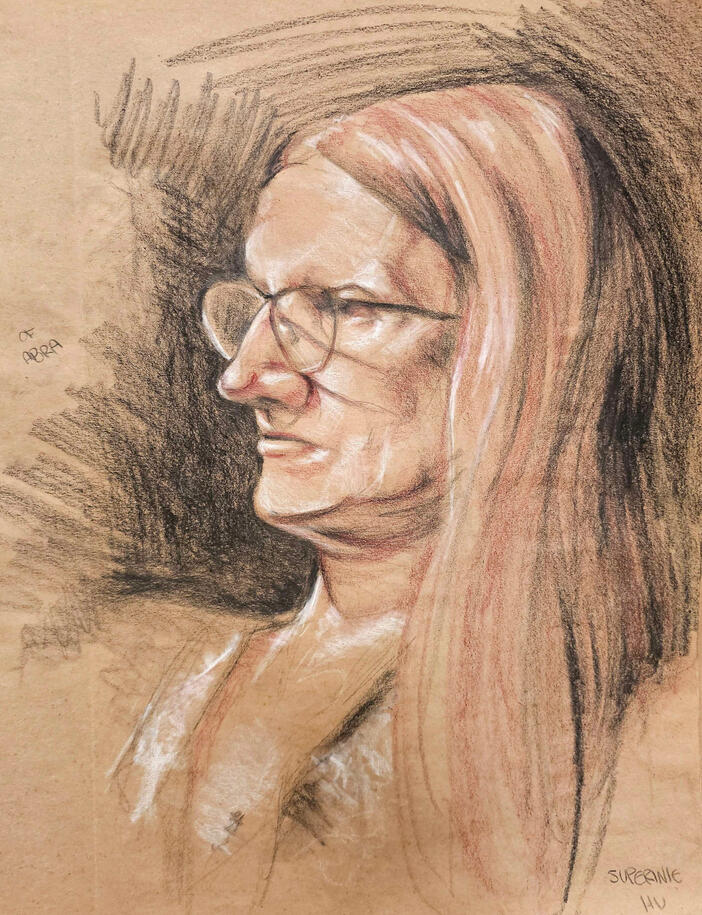 Life portrait study, pencil crayon on brown kraft, 04/11/25