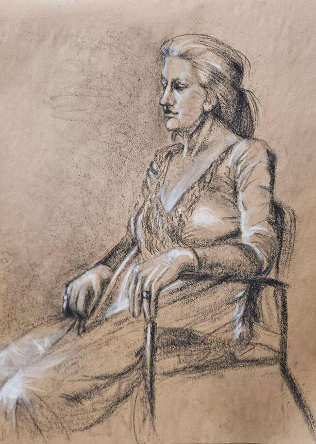 Life study, conte on brown kraft, 02/07/25