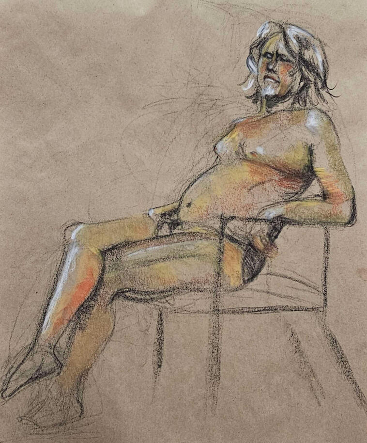 Life study, conte and chalk pastel, 30 min, 01/17/25