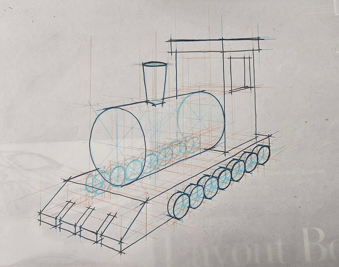 Toy train sketch - rough work, 04/02/25
