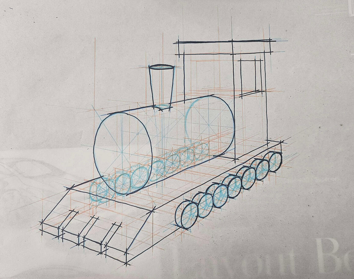 Toy train sketch - rough work, 04/02/25