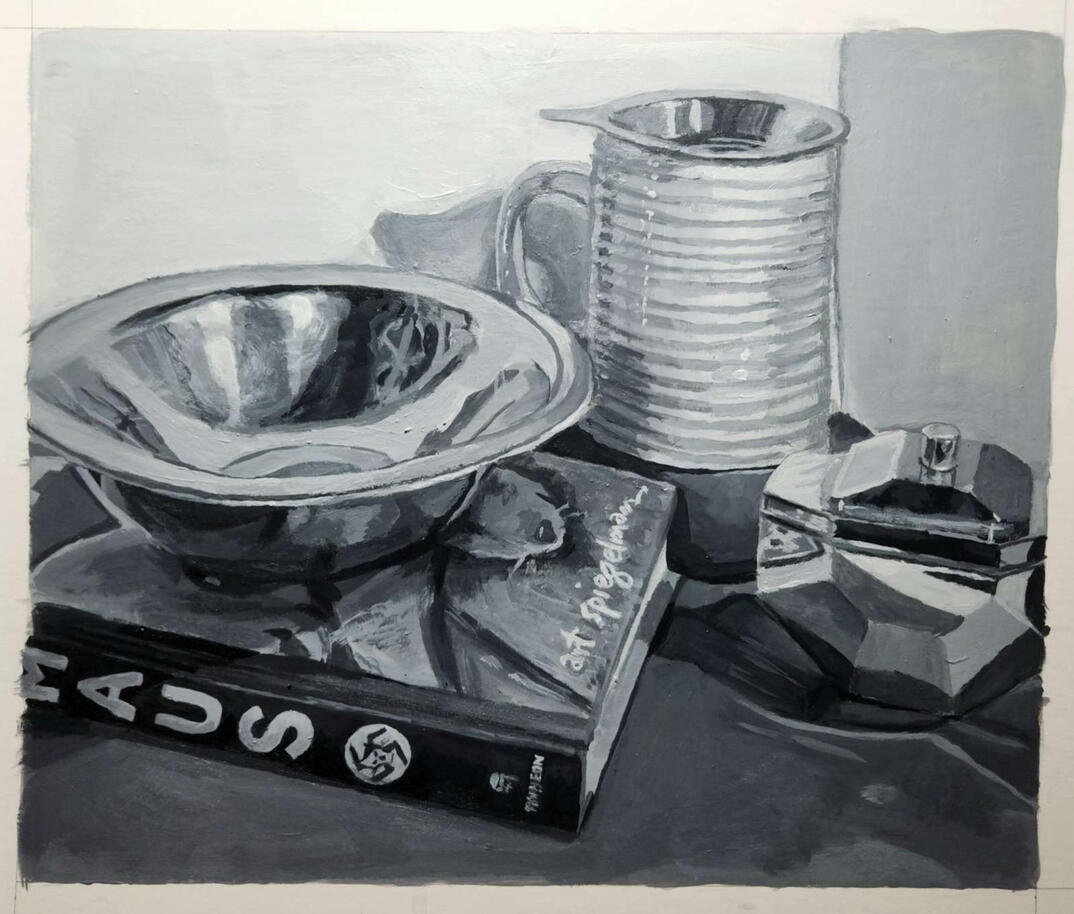 Value Life Study, acrylic on paper board, 10/10/22
