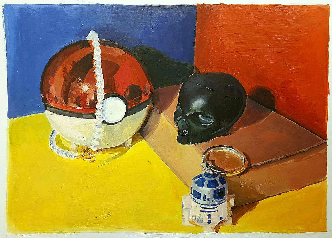 Still Life Study, acrylic on paper board, 10 hours approx, 11/23/22