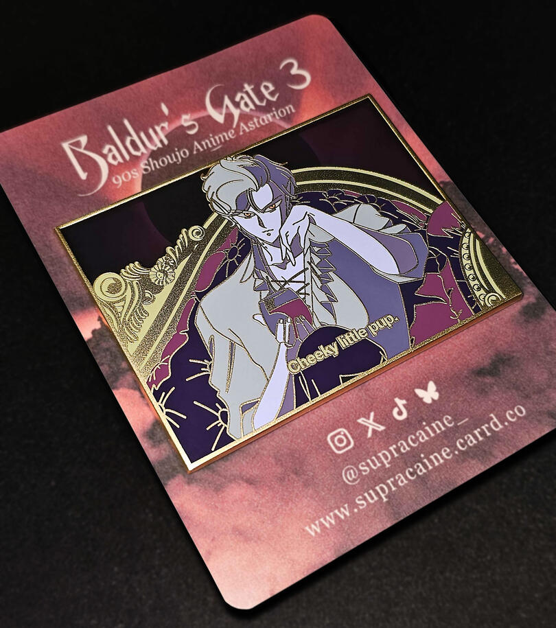 "90s Shoujo Anime Astarion", Baldur's Gate 3 enamel pin, 02/28/25